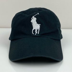 Polo Ralph Lauren Big Pony Logo Black Leather Strapback Dad Hat Adjustable Cap